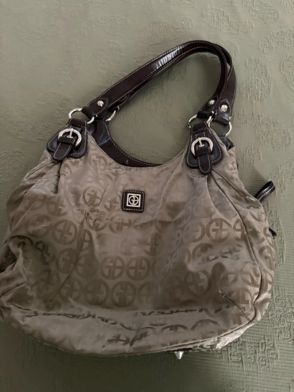 Gianni Bini Taupe Hobo with Dark Brown Trim
